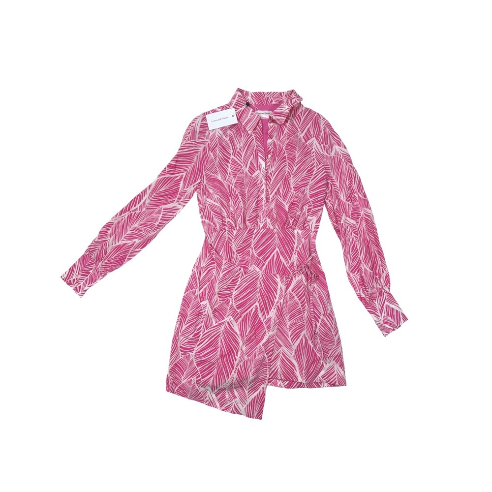 Lovers and Friends Makena Pink Palm Print Leaf Mini Dress XS Long Sleeve NWT